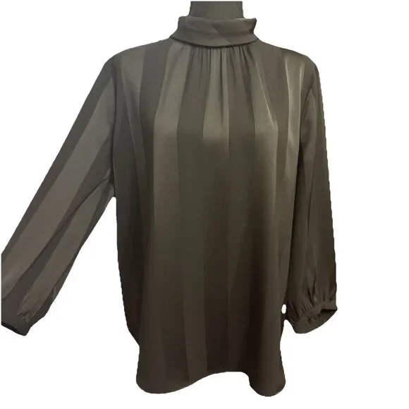 Ann Taylor Blouse Medium Womens Black Striped Satin Top Office Career Minimalist - Picture 1 of 7